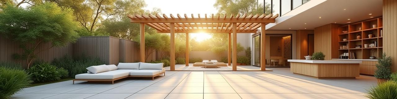 Collage of completed DIY projects including a modern bookshelf and an outdoor pergola