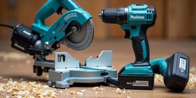 Organized workbench with professional power tools for rent